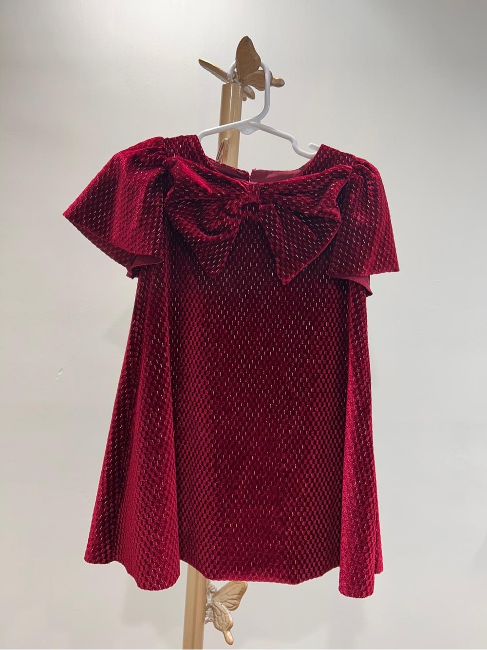 Cat & Jack Girls' Red Velvet Bow-Front Formal Dress